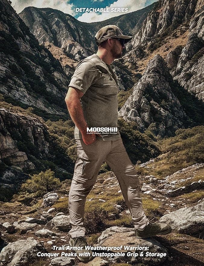 Moosehill Men's-Hiking-Pants Convertible Quick-Dry Water-Resistant Lightweight Zip-Off Outdoor with 5 Deep Pockets