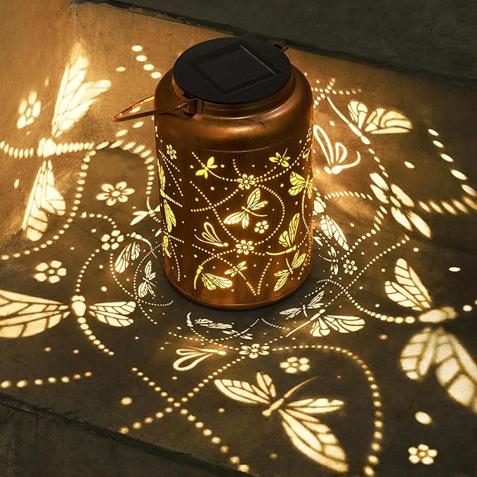 Birthday Gifts for Woman Dragonfly Solar Lanterns Outdoor Waterproof, Dragonfly Gardening Metal Decorative Hanging Lanterns Mothers Day Gifts for Yard/Garden Decor