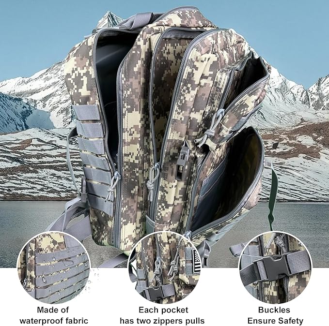 50L Large Military Tactical Backpack Molle Army Assault Pack for Travel Camping Hiking Fishing Backpack for men (ACU camo)
