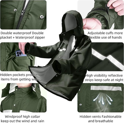 Coralrain Rain Suit Safety Waterproof Rain Jacket and Trouser Suit Raincoat With Hood lining For Men Women Adults Breathable