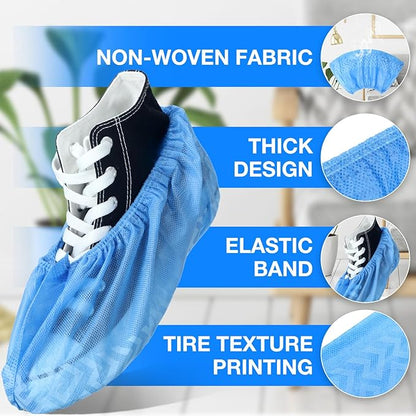 200 Packs Disposable Boot Shoe Covers Non Slip Thick Extra Booties for Shoes Covers Durable for Men Women (Blue)