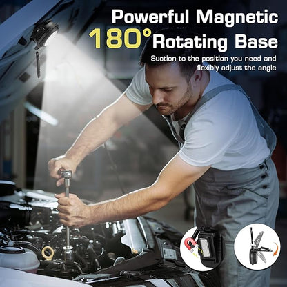 WORKPRO COB Keychain Light, 2Pcs Small Work Keychain Flashlight with Hat Clip, EDC Rechargeable Magnetic 3 Light Modes Carabiner Flashlight for Running, Emergency Hiking and Repairing, Black