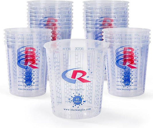 Paint Mixing Cup 40 Ounce, Accurate Measurements in Ratios and OZ. and ML, 12PCS Plastic Graduated Measuring Cups for Paint, Resin, Epoxy, Acrylic, Pigments, Art