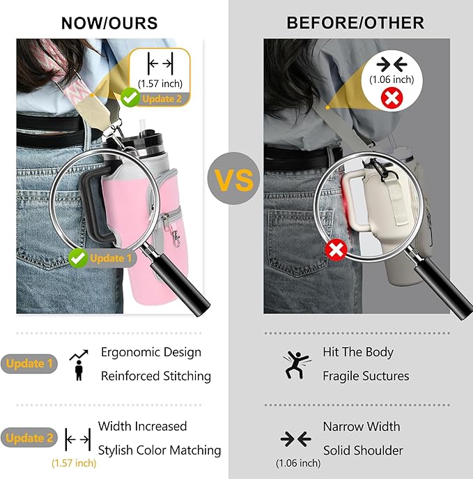 Water Bottle Carrier Bag with Strap for Stanley 40/30 oz Tumbler with Handle, Water Bottle Holder Pouch with Phone Pocket for Stanley Cup Accessories, fit Walking Hiking Travel