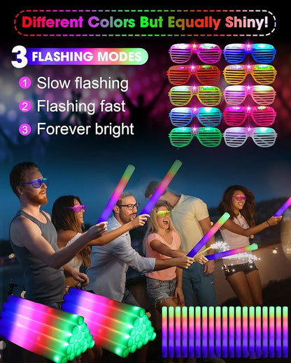 Maitys 72 Pcs Foam Sticks Light up Glasses, Glow in the Dark Sunglasses Foam Sticks LED Glasses Light up Supplies