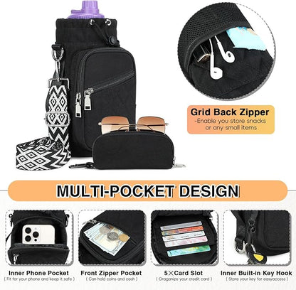 Water Bottle Carrier Bag with Strap, Water Bottle Holder Crossbody Bags for Women Men for Walking, Hiking,Cycling