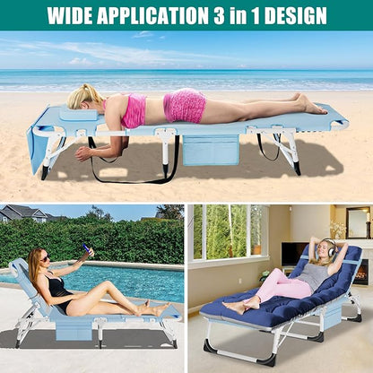 DoCred Heavy Duty Tanning Chair with Face Hole, Adjustable 5-Position Folding Chaise Lounge Chairs for Outside, Portable Lay Flat Beach Lounge Chair for Outdoor Sunbathing Beach Pool Lawn Camping