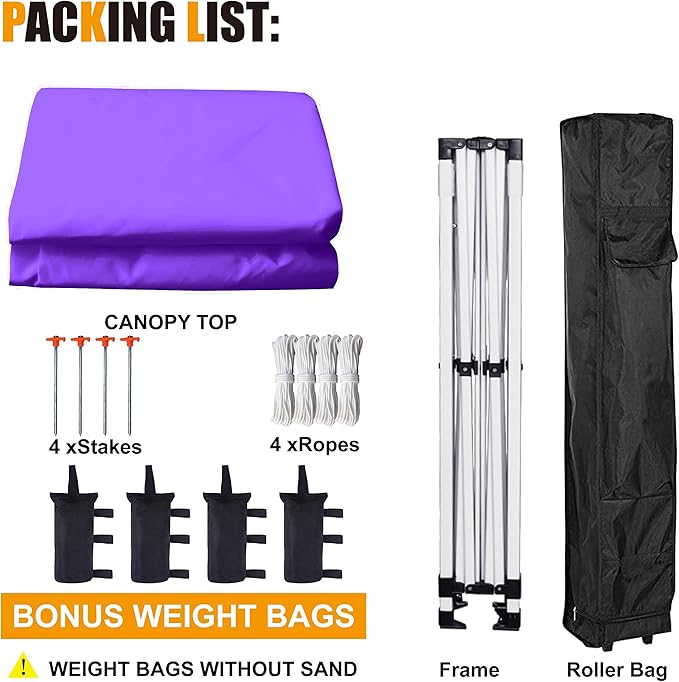 10x10 Pop Up Canopy Tent for Outdoor Commercial Instant Sun Shelter,Purple