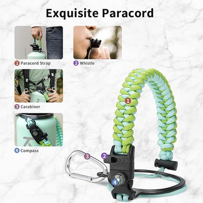 Trebo One Gallon Water Bottle Insulated with Paracord Handle,128oz Stainless Steel Sports Large Jug,Food-grade Double Wall Vacuum with Straw Spout Handle Lids, Leakproof Keep Cold & Hot, Dark Green