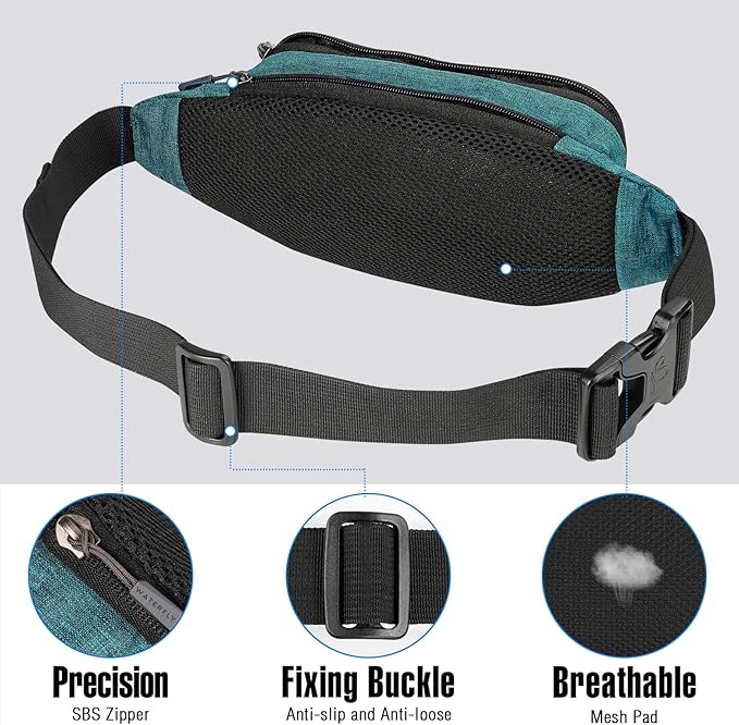 WATERFLY Fanny Pack Waist Bag: Small Hip Pouch Bum Bag Fannie Pack Phanny Fannypack Waistpack Bumbag Beltbag Sport Slim Fashionable for Jogging Hiking Hiker Woman Man