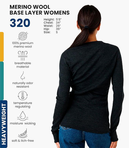 Merino.tech Merino Wool Base Layer Women - 100% Merino Wool Heavyweight, Midweight, Lite Long Sleeve Thermal Shirt and Socks