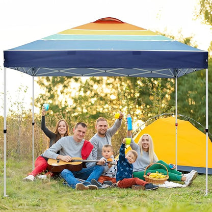 EAGLE PEAK Pop Up Canopy Tent with Wheeled Carry Bag, 8 Stakes, 4 Ropes, 4 Weight Bags, Easy Set Up Tent Canopy, 10x10 ft, 100sqft of Shade, Retro Stripe Multi