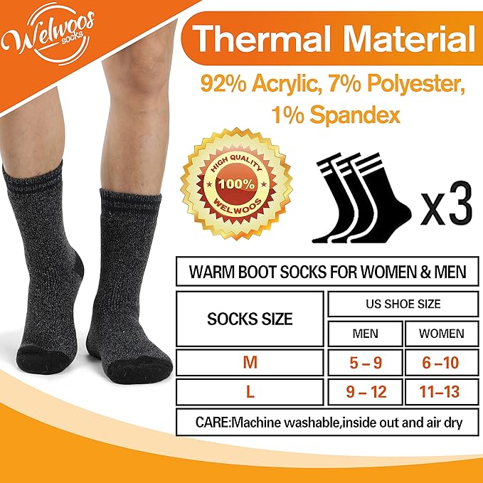 3 Pairs Winter Thermal Socks for Men & Women Warm Winter Ski Thick Boot Insulated Socks for Cold Weather