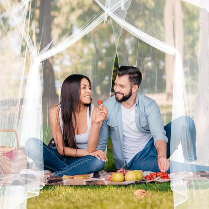 Tranqun 2 Pcs Mosquito Netting for Patio, Ultra Large Mosquito Net for Bed with 2 Side Openings 16 Hanging Loops for Camping Home Outdoor Travel Dormitory Decor(White,75 x 59 x 67 Inch)