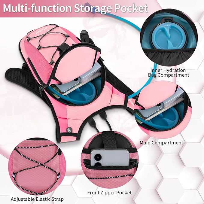 Hydration Backpack with 2L Water Bladder, Lightweight Hydro Pack for Cycling, Running, Hiking, Climbing