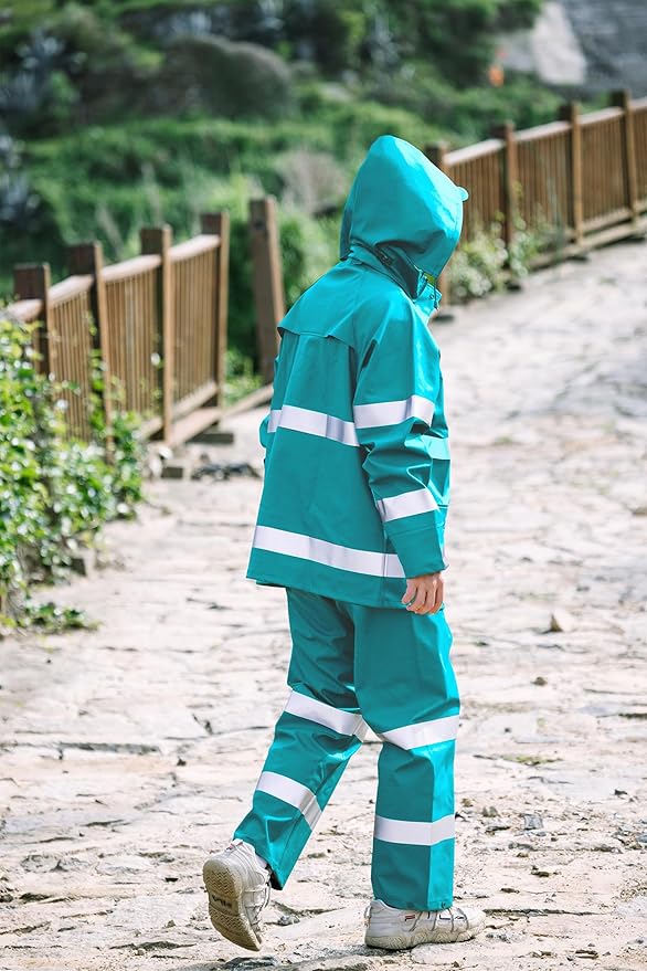 RainRider Rain Suits for Men Women Waterproof Reflective Rain Coat and Bib Pants for Safety Heavy Duty Rain Gear Fishing