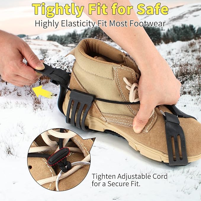 Ice Cleats Snow Grips, Non-Slip Traction Crampons 10 Steel Studs with Extra 20 Replacement Studs, for Shoes/Boots, Snow Ice Walking