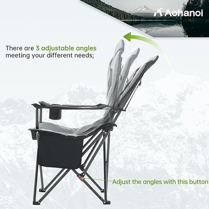 Camping Chairs, Portable Camp Chairs for Heavy People with Adjustable Angled Backrest, Outdoor Folding Camping Chairs for Outside Supports up to 350lbs, Carry Bag Included