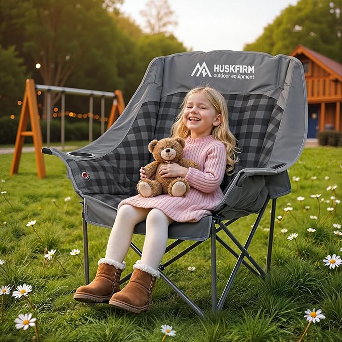 Oversized Heated Camping Chair Fully Thick Padded Camping Chair for Adults 3 Levels Adjustable Portable Heated Camp Chair for Outdoor Use (Battery Not Included)