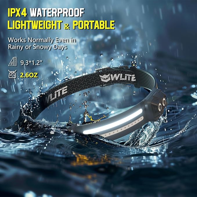 EGUKU Headlamp Rechargeable, 2Pack Rechargeable LED Headlamps 1200Lumens 2 COB 260°Wide Beam Headlight with Motion Sensor Bright 18 Modes Lightweight Waterproof Head Lamp for Running, Camping Hiking