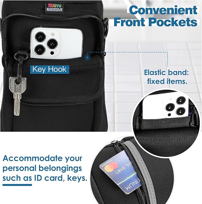 Nuovoware Water Bottle Carrier Bag,25oz/40oz/64oz Bottle Pouch Holder,Adjustable Shoulder Hand Strap 2 Pocket Sling Neoprene Sleeve Sports Accessories for Hiking Travelling Camping