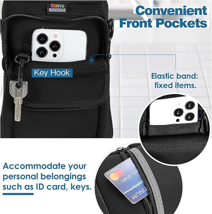 Nuovoware Water Bottle Carrier Bag,25oz/40oz/64oz Bottle Pouch Holder,Adjustable Shoulder Hand Strap 2 Pocket Sling Neoprene Sleeve Sports Accessories for Hiking Travelling Camping