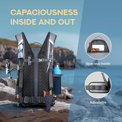 Waterproof Fishing Backpack with Rod Holder, Inflatable Air Valve, Gear Loops, Submersible Zipper