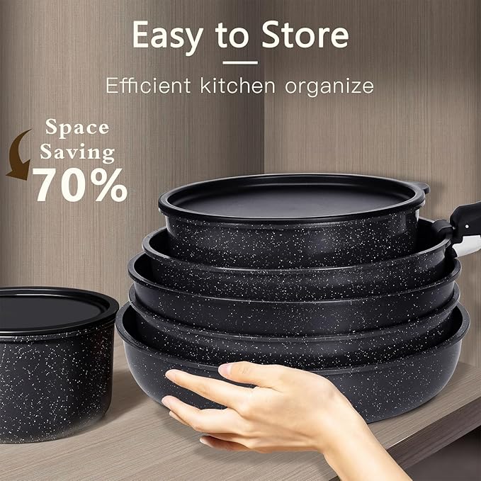 GiPP Ceramic Non Stick Pots and Pans Set,Nonstick Detachable Handle Cookware Sets,Healthy Non Toxic PFAS PFOA & PTFE Free, Dishwasher ＆Oven Safe, Induction Kitchen Pot and Pan, 8 Piece Grey