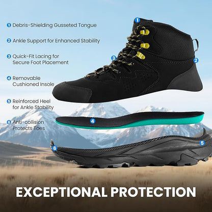 Men’s Waterproof Hiking Boots Lightweight Comfortable Durable Slip-Resistant All-Terrain Mid Shoes for Outdoor & Daily Wear