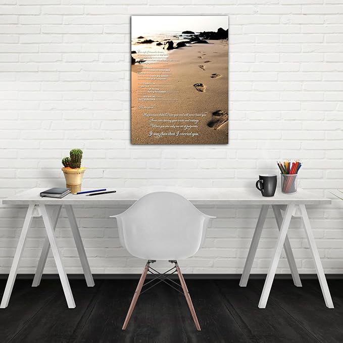Footprints in the Sand Wall Art Decor, Footprints in the Sand Canvas Prints Wall Art, Inspirational Christian Poem Wall Poster Gift, Beach Picture Wall Art for Living Room Beach Office 24"Wx36"HInches