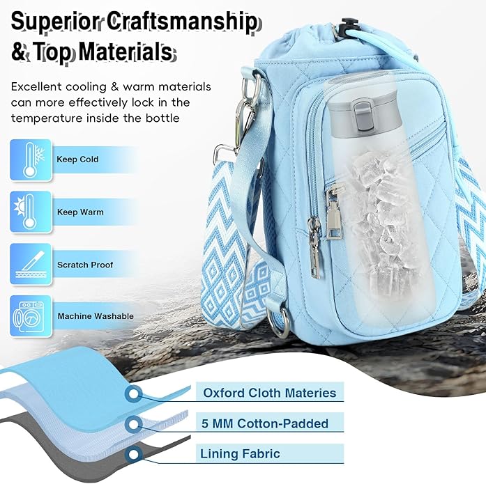 Water Bottle Carrier Bag with Strap, Water Bottle Holder Crossbody Bags for Women Men for Walking, Hiking,Cycling