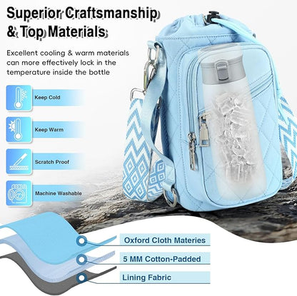 Water Bottle Carrier Bag with Strap, Water Bottle Holder Crossbody Bags for Women Men for Walking, Hiking,Cycling
