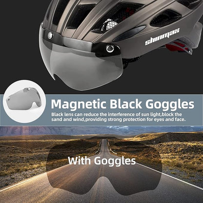 Shinmax Bike Helmet, CPSC/CPC Bike Helmet for Adult Men Women with Magnetic Goggles&Led Back Light Cycling Helmet Adjustable SM-T69