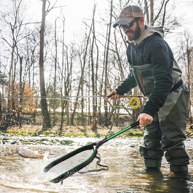 Floating Fishing Net Fish Landing Net, Fishing Nets for Fish, Kayak Fishing Net with Third-gen Upgrade Locking Switch - Lightweight Rubber Coated Fish Net for Easy Catch & Release