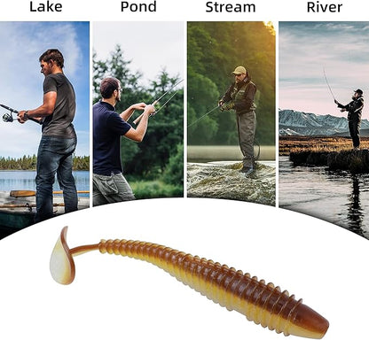 RUNCL Swimbaits Paddle 10/20/30/40PCS, 5/4/3/2 Inchs Paddle Tail, Soft Lure for Trout Crappie Bass, Durable Plastic Bait Swimmer for Saltwater/Freshwater, Fishing Lover's Gift