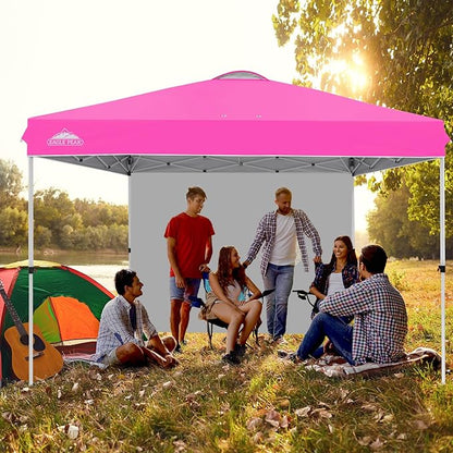 EAGLE PEAK Pop Up Canopy Tent with 1 Sidewall, Easy Setup Event Tent, Outdoor Sun Shade, Wheeled Carry Bag, Stakes and Guy Ropes, Instant Canopy 12x12, Pink