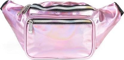 Holographic Fanny Pack Belt bag - Crossbody Waist Bag for Men or Women - Hands-Free, Waterproof Large Bumbag for Hiking, Running, and Travel (Pale Pink)