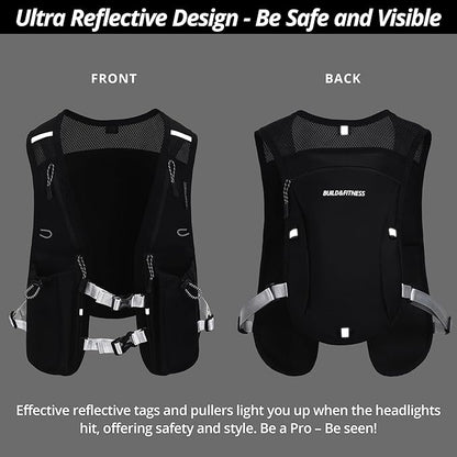 Running Hydration Vest for Women and Men. Reflective, 8 Pocket, Quick Dry, Water-Resistant, Breathable, Adjustable Backpack for Runs, Hiking, Cycling, Trails, Marathons