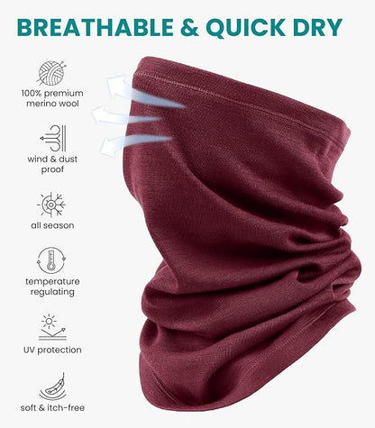 Merino.tech Merino Wool Ski Neck Gaiter - Face Mask Neck Warmer for Men & Women