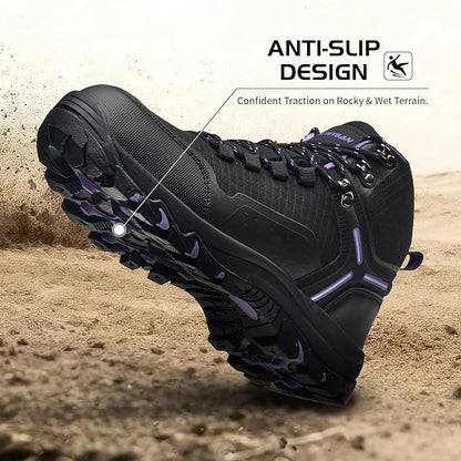 Waterproof Women's Hiking Boots with Wide Toe Box Lightweight Non-Slip Grip Ankle Support, Durable Comfort for Trekking, Trail Running, and Outdoor Adventures