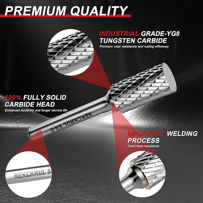 Professional Tungsten Carbide Rotary Burr Bit, SA-5 Double Cut Carbide Burr with 1/4" Shank for Metal, Wood, and Steel – Durable Die Grinder Accessory for Deburring, Engraving & Polishing
