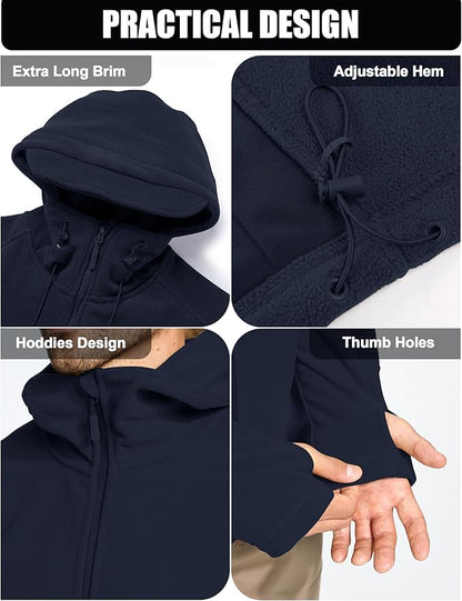CRYSULLY Men's Military Tactical Sport Warm Fleece Hooded Outdoor Adventure Jacket Coats