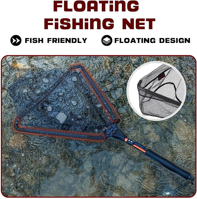 Sougayilang Fishing Net Fish Landing Net, Foldable Collapsible Telescopic Pole with EVA Handle, Durable Nylon Material Mesh, Safe Fish Catching or Releasing