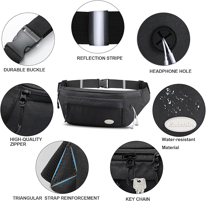 Entchin Fanny Pack for Women Men,Crossbody Belt Bag with 4-Zipper Pockets,Adjustable Waist Bag Pack,One of the Most Popular Travel Essential Gifts for Walking,Traveling,Cycling