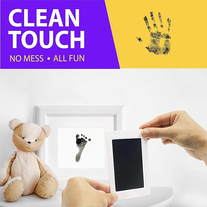 Large Clean Touch Ink Pad for Baby Handprints and Footprints – Inkless Infant Hand & Foot Stamp – Safe for Babies, Doesn’t Touch Skin – Perfect Family Memory or Gift, Black Print Kit by Tiny Gifts