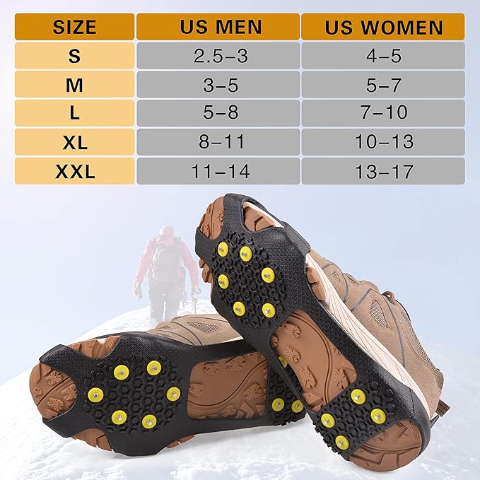 Ice Cleats Snow Traction Cleats for Shoes and Boots,10-Studs Anti-Slip Ice Grippers Rubber Crampons Cleats for Walking on Snow and Ice Slip-on Stretch Overshoe Footwear