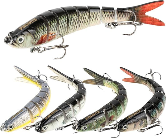 5PCS Lifelike Fishing Lures – Multi-Jointed Swimbait for Bass, Trout, Crappie, Walleye, Pike, Realistic Action with 3D Fish Eyes and Sharp Hooks, Perfect for Fishing Kits in Saltwater & Freshwater