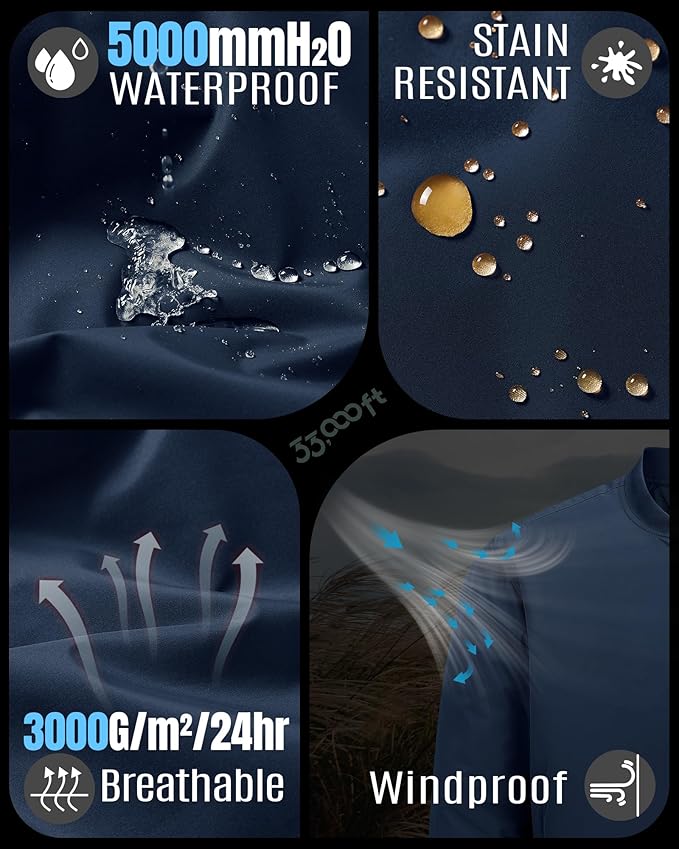 33,000ft Men's Bomber Jacket Waterproof Zip Up Windbreaker Quilted Padded Lightweight Warm Casual Spring Fall Winter Coat