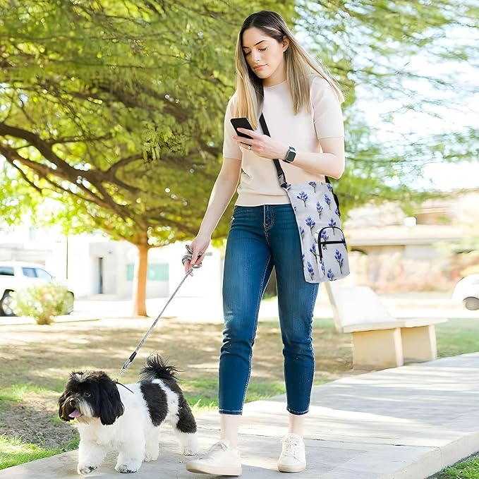 White Bluebonnets Water Bottle Holder with Strap Insulated Water Bottle Carrier Crossbody Bags Pouch with Phone Pocket for Travel Gym Hiking Walking Running