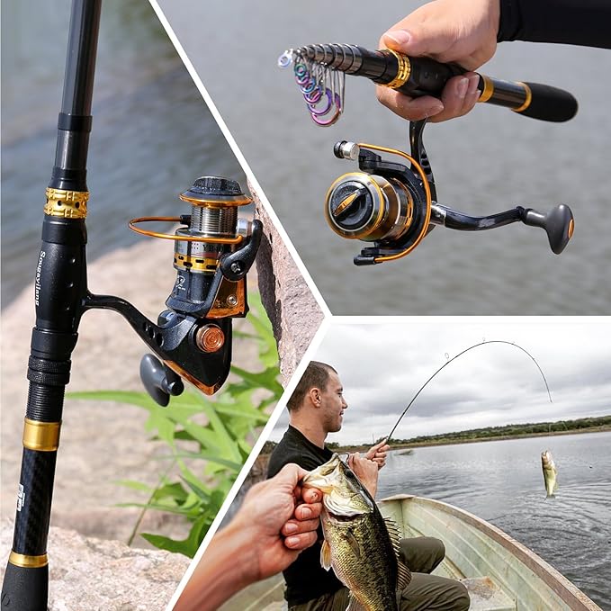 Sougayilang Fishing Rod Reel Combos Carbon Fiber Telescopic Fishing pole with Spinning Reel for Travel Saltwater Freshwater Fishing